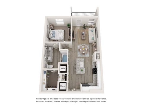 Floor plan for 1 bed, 1 bath, 768 sqft
